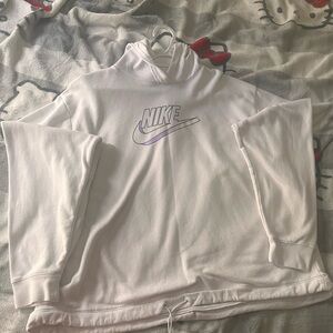 Nike Women Sweatshirt White Easy Fleece Hoodie Drawstring Swoosh